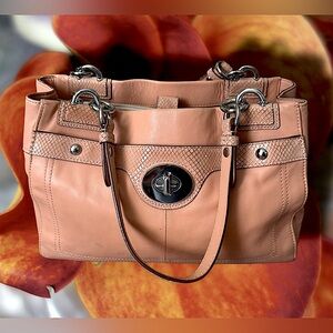 Vintage Coach Apricot Genuine Leather Shoulder Hand Bag with Metal Accents